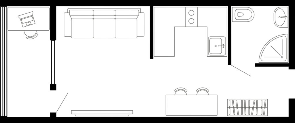 Ukázkový půdorys kontejneru Modulobox s rozměry 6000x3000mm.